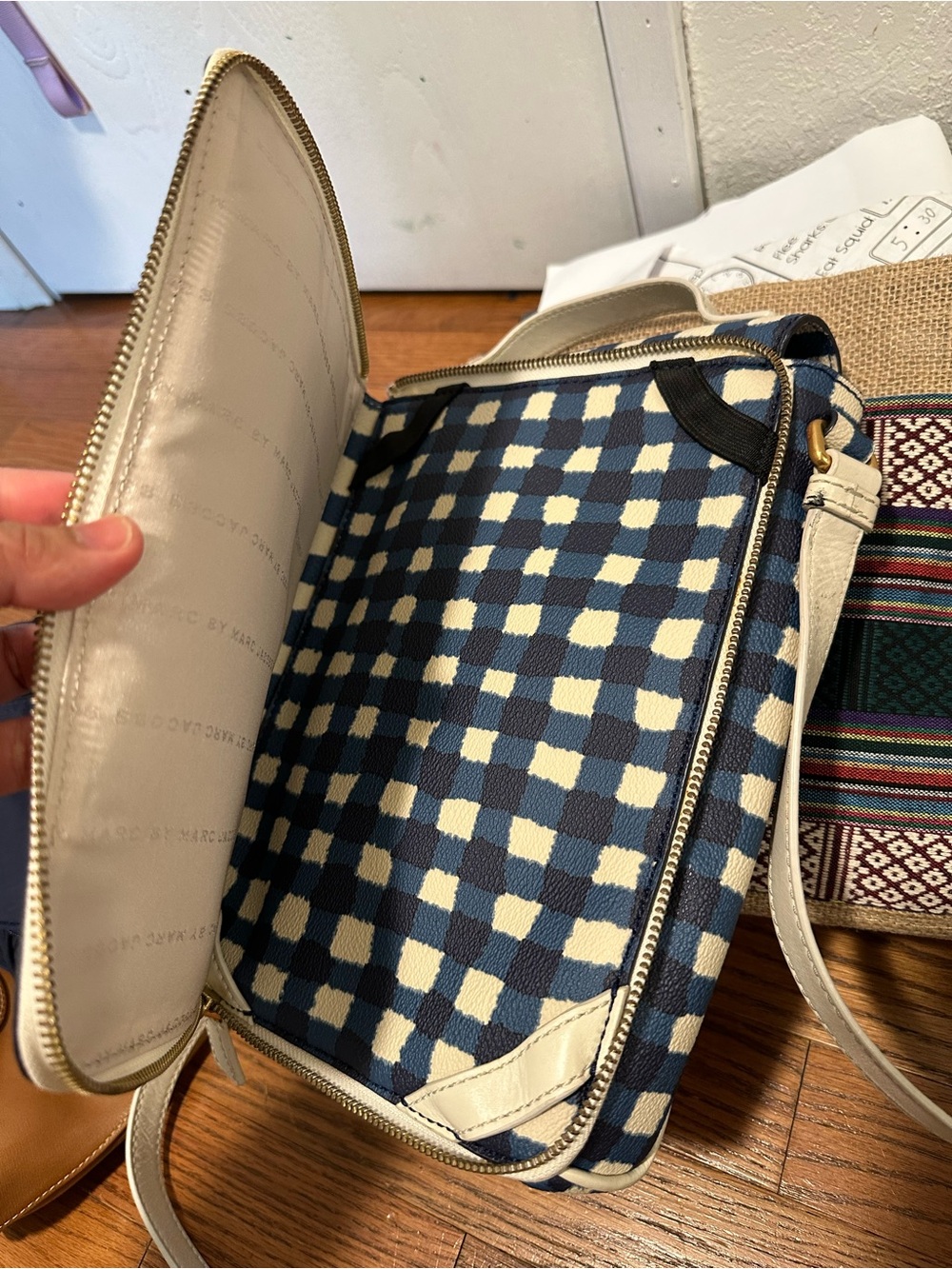 Marc by Marc Jacobs Navy & White Check Canvas Backpack Crossbody - Picture 11 of 11